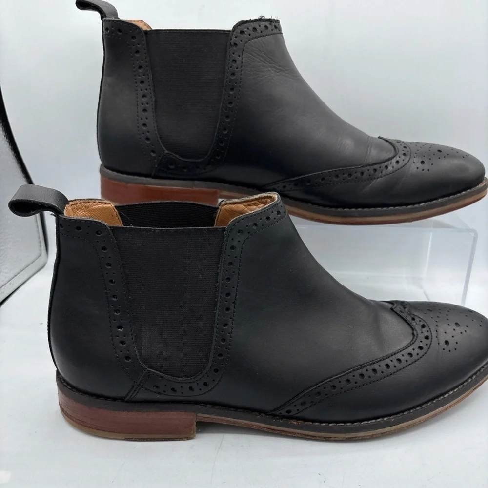 Thomas & Vine Watson Men´s Wingtip Chelsea Boot 10 Black Leather Comfort Pull on